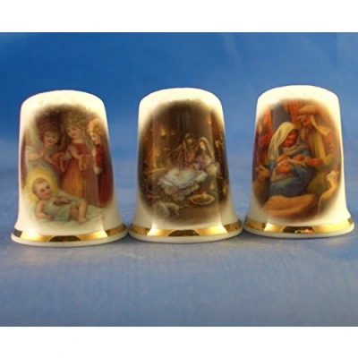 Image of Porcelain China Collectable Thimbles Set of Three Christmas Nativity