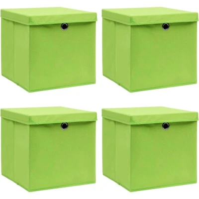 Image of vidaXL Storage Boxes with Lids 4 pcs Green 32x32x32 cm Fabric