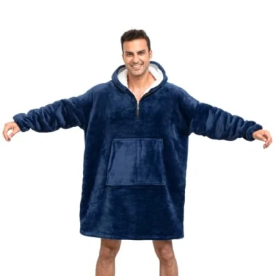 Image of YOULIKE Blanket Hoodie Oversized Sherpa Fleece Wearable Hoodies for Women &amp; Men, Comfy Fluffy Hooded Blankets(Blue)