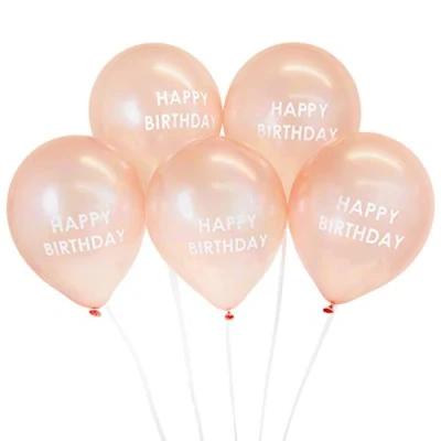 Image of Talking Tables Pack of 5 Rose Gold Happy Birthday Balloons with Ribbon Party Decorations for Girls, Kids or Adults, Any Age