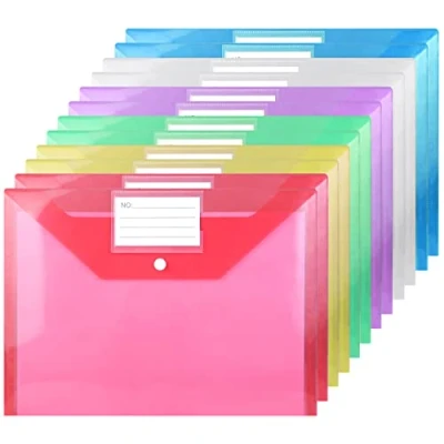 Image of Plastic Wallets A4 Folders with Label Pocket Popper Document File 12PCS
