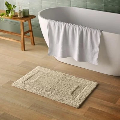 Image of Silentnight Supersoft Bathmat Natural Super Soft &amp; Absorbent 100% Cotton BCI Quick Drying Plush Texture Non Slip Base 80 x 50cm Machine Washable,
