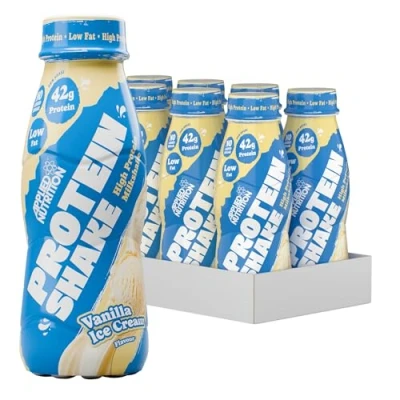 Image of Applied Nutrition High Protein Shake Ready to Drink, Drink with 42g of Protein, Low Fat Shake, On The Go Bottle 8 x 500ml (Vanilla)