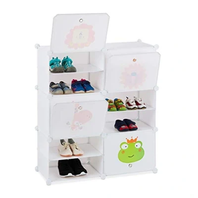 Image of Relaxdays Kids’ Shoe Rack, 12 Compartments for 24 Pairs, Extendible Modular Shelf, HxWxD: 95 x 84 31.5 cm, White