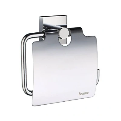 Image of Smedbo &quot;House&quot; Chromed Toilet Roll Holder with Lid, Polished Chrome, Silver, 11.5 x 11.2 4.5 cm