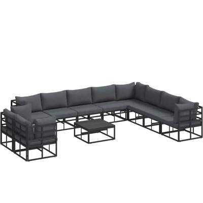 Image of vidaXL Garden Sofa Set with Cushion 11 pcs Black Aluminium
