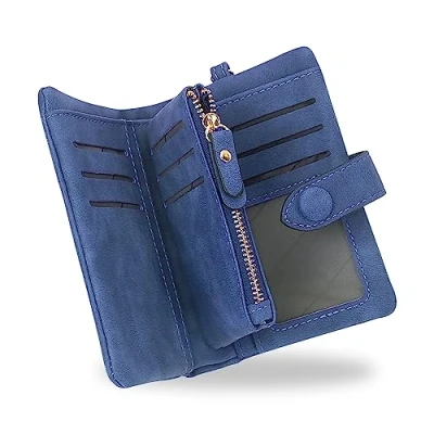 Image of conisy Small Wallets for Women, Soft Leather Multi Card Holder RFID Blocking Womens Wallet with Wristlet Zipper Coin Pocket (Blue)