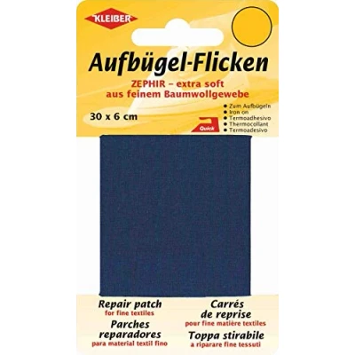 Image of Kleiber 30 x 6 cm Extra Soft Fine Cotton Iron On Repair Tape, Dark Blue