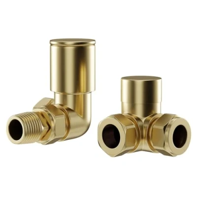 Image of Wholesale Domestic Colore Dias Brushed Brass Round Corner Radiator Valves