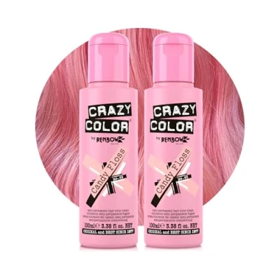 Image of Crazy Color Vibrant Candy Floss Semi Permanent Duo Hair Dye. Highly Pigmented Pastel Pink Conditioning &amp; Oil Nourishing Vegan Formula No Bleach or Ammonia 200ml