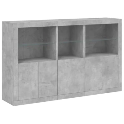 Image of vidaXL Modern Sideboards with RGB LED Lights, Concrete Grey Made from Engineered Wood, Ample Storage Space for Living Room or Hallway