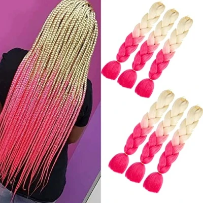 Image of Kanekalon Braids Synthetic Hair Extensions for Crochet Twist Braiding Box Braid (24 inches, Blonde of Pink) 6 Packs