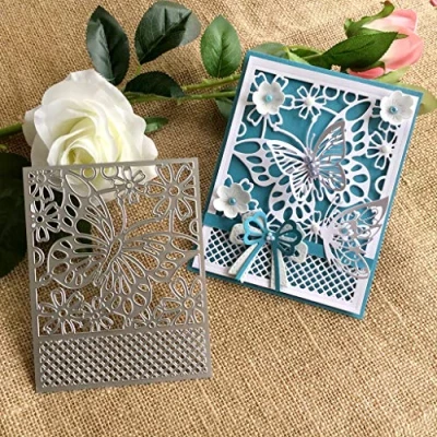 Image of Butterfly Background Metal Die Cuts,Net Square Flower Cutting Dies Cut Stencils for DIY Invitation Card Scrapbooking Album Decorative Embossing Paper Making