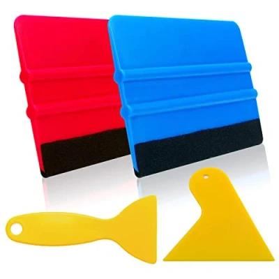 Image of Felt Edge Squeegee Car Wrapping Tool, 4 Pcs Vinyl Wrap Window Tint Kit, Straight Scraper for All Wrap, Film, Stickers Cutting, Wallpaper Installation