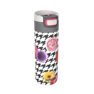 Image of KAMBUKKA Insulated Travel Mug (500 ml) Leak Proof Thermos: Snapclean® Technology Ideal for hot and Cold Drinks Non Slip Bottom Stainless Steel &quot;ETNA Floral Patchwork&quot; Model