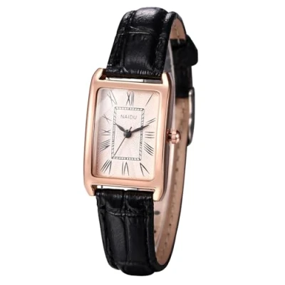Image of JewelryWe Women’s Leather Strap Watch: Classic Quartz Analog Square Wristwatch Dainty Elegant Casual Business Dress Watches