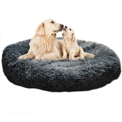 Image of Plush Round Pet Bed XL,Large Donut Calming Dog Nest,Warm Soft Cushion Cuddler for Improved Sleep Winter Cat Puppy Medium Extra Large DogL 100cm