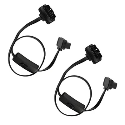 Image of Futheda 2Pcs OBD 2 Cord 16 Pin Male to Female II/EOBD Right Angle Diagnostic Code Reader OBD2 Adapter Extension Cable with Power Switch Compatible Car Engine