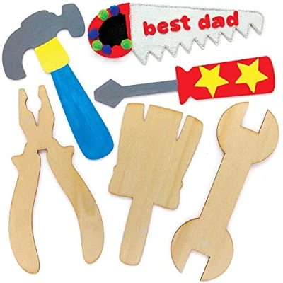 Image of Baker Ross FE551 Tool Wooden Craft Decorations Pack of 10, Decorate Your Own Shapes, Make for Kids,