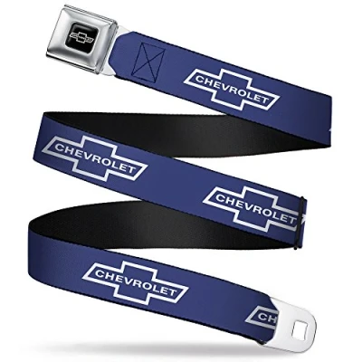 Image of Buckle Down Belt&#039;s Seatbelt 1965 Chevrolet Bowtie Blue White 24 to 38 Inches, Multicolor, 1.5&quot; Wide Inches in Length