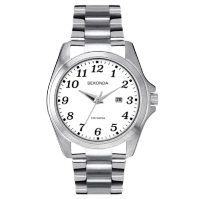 Image of Sekonda Mens White Dial Full Figure Silver Bracelet Watch 1635