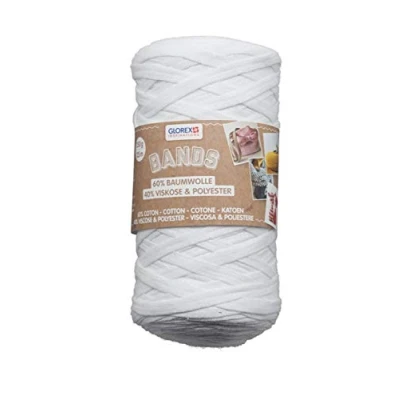Image of Glorex Bands Macrame, Super Soft Yarn Made from 60% cotton/40% Viscose, for Crocheting, Knitting, Knotting and Textile Designing, 250 g, Approx. 125 m, White, Cotton