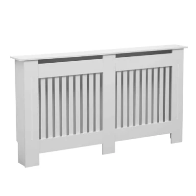 Image of Oypla Large White Wooden Slatted Grill Radiator Cover MDF Cabinet