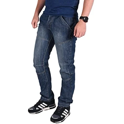 Image of True Face Men&#039;s Jeans Straight Leg Regular Fit Denim Washed Pants, Button Fly Trousers Stretch for Men UK with 2 Front &amp; Back Pockets, Watch Pocket Belt Loops Mid Wash 40W / 30L