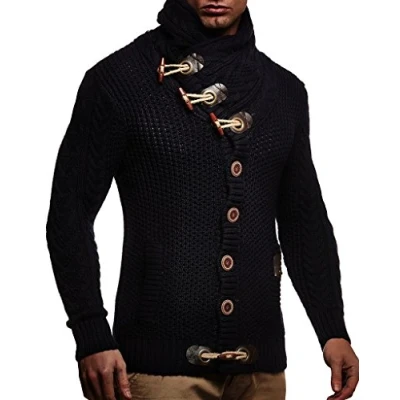 Image of Leif Nelson Men Cardigan Jacket Hood LN 20525 Dark Blue X Large