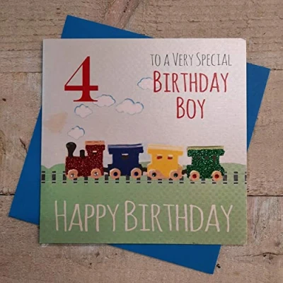 Image of White Cotton Cards G81 4&quot;Train to A Very Special Birthday Boy&quot; Handmade 4Th Card
