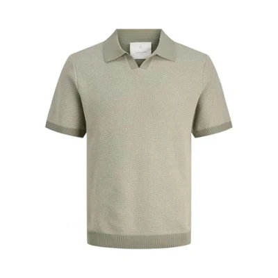Image of JACK &amp; JONES Men&#039;s Jprcceaston Knit Split Neck Ss Sn, Tea Leaf, S