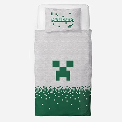 Image of Character World Minecraft Official Single Kids Duvet Cover Set Brands Pixels Design Reversible 2 Sided Bedding Including Matching Pillow Case Gaming Bed Polycotton