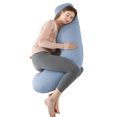 Image of Pregnancy Pillow for Sleeping, J Shape Comfort Cooling Maternity &amp; Body Pillow, Nursing, Support Full Pregnant, Hips, Leg, Back with Removable and Washable