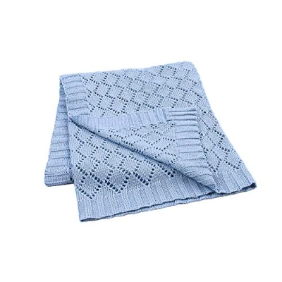 Image of Odot Baby Soft Knit Pure Blanket for Boys and Girls, Toddler Warm Swaddle Sleeping Square Throw Blankets Knitted Unisex Patterns Pram Cot Bed Textured Sleep (80x100cm,Blue)