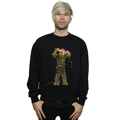 Image of Star Wars Men&#039;s Chewbacca Christmas Lights Sweatshirt Small Black