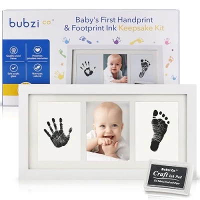 Image of Beautiful Baby Handprint Kit &amp; Footprint Photo Frame for Newborn Girls and Boys, Unique Shower Gifts Set Registry, Memorable Keepsake Box Decorations Room Wall or Nursery Decor
