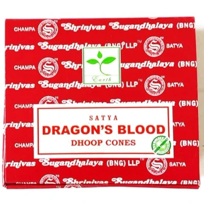 Image of Satya Nag Champa Incense Cones, Dragons Blood Scent, One Pack of 12 Cones (1, Blood)