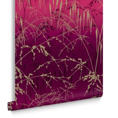Image of Clarissa Hulse Meadow Grass Damson &amp; Soft Gold Wallpaper