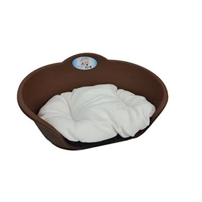 Image of KetoPlasticsnEXTRA LARGE BROWN PLASTIC DOG BED WITH CREAM CUSHION/HEAVY DUTY PET DOG/CAT/ANIMAL/SLEEP/BASKET MADE IN UK