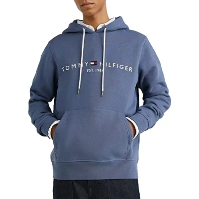 Image of Tommy Hilfiger Men Logo Hoodie, Blue (Faded Indigo), S