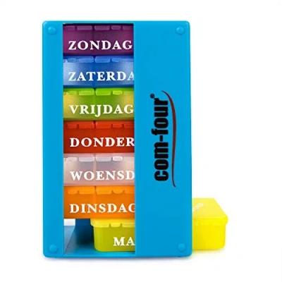 Image of com four® 1x medication dispenser in DUTCH box for 7 days 3 compartments each pill tablet weekly storage [DUTCH]