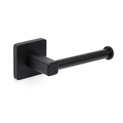 Image of TATAY Toilet paper holder, from the NERO bathroom accessories collection, Stainless Steel and Zamak, Double Fixing System with Screws Glu fix, Black Roll Holder. Measures 6 x 6,5 16 cm
