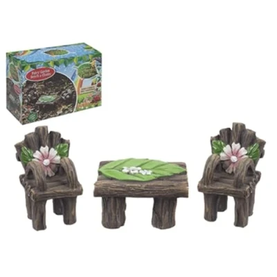 Image of Enchanting Multicolor Secret Fairy Garden Bench &amp; Chairs Set (Pack of 3) Artisan Crafted Magical Outdoor Decor Perfect for Lovers Dreamy Gardens