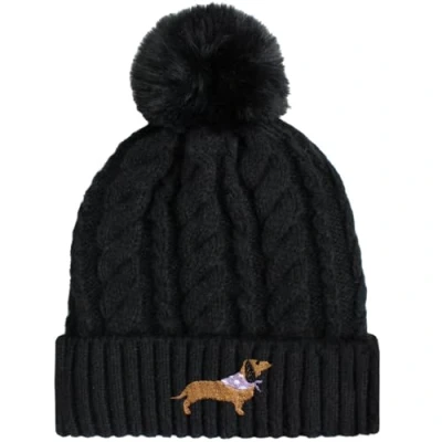 Image of TeddyT&#039;s Dachshund Sausage Dog Fleece Lined Knitted Pom Bobble Hat (UK, Alpha, S, L, Black)