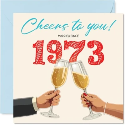 Image of 52nd Anniversary Card for Women Men Cheers! Married Since 1973 Happy 52 Year Wife Companion Partner Husband, 145mm Wedding Anniversaries Greeting Cards