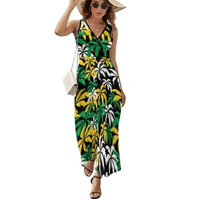 Image of Palm Trees in Jamaica Maxi Dress for Women Sleeveless Long Summer Dresses Beach A Line M