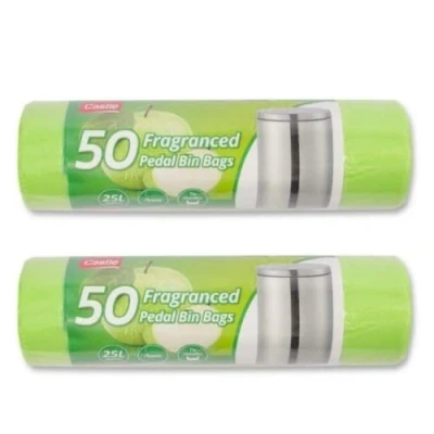 Image of FabFinds Fragranced Bin Liners Plastic Bags for Home Kitchen Office with Tie Handle (100X Green Apple, 25L)