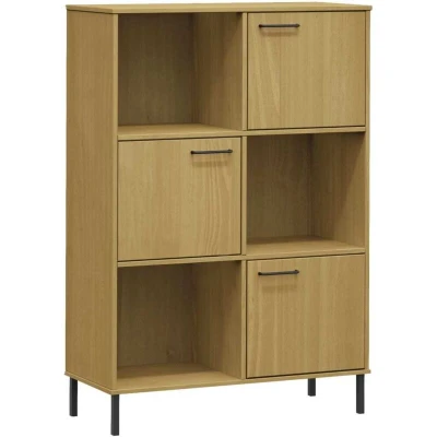 Image of vidaXL Bookcase with Metal Legs Brown 90x35x128.5 cm Solid Wood OSLO
