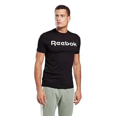 Image of Reebok Men&#039;s Graphic Series Linear Logo T Shirt, Black/White, M UK