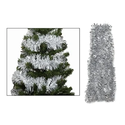 Image of 4M Chunky/Fine Cut Christmas Tinsel Garland Decoration (Silver &amp; White)